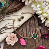 Vriksham Victorian Diamond Square Pendant Neckpiece-Green-VV1976